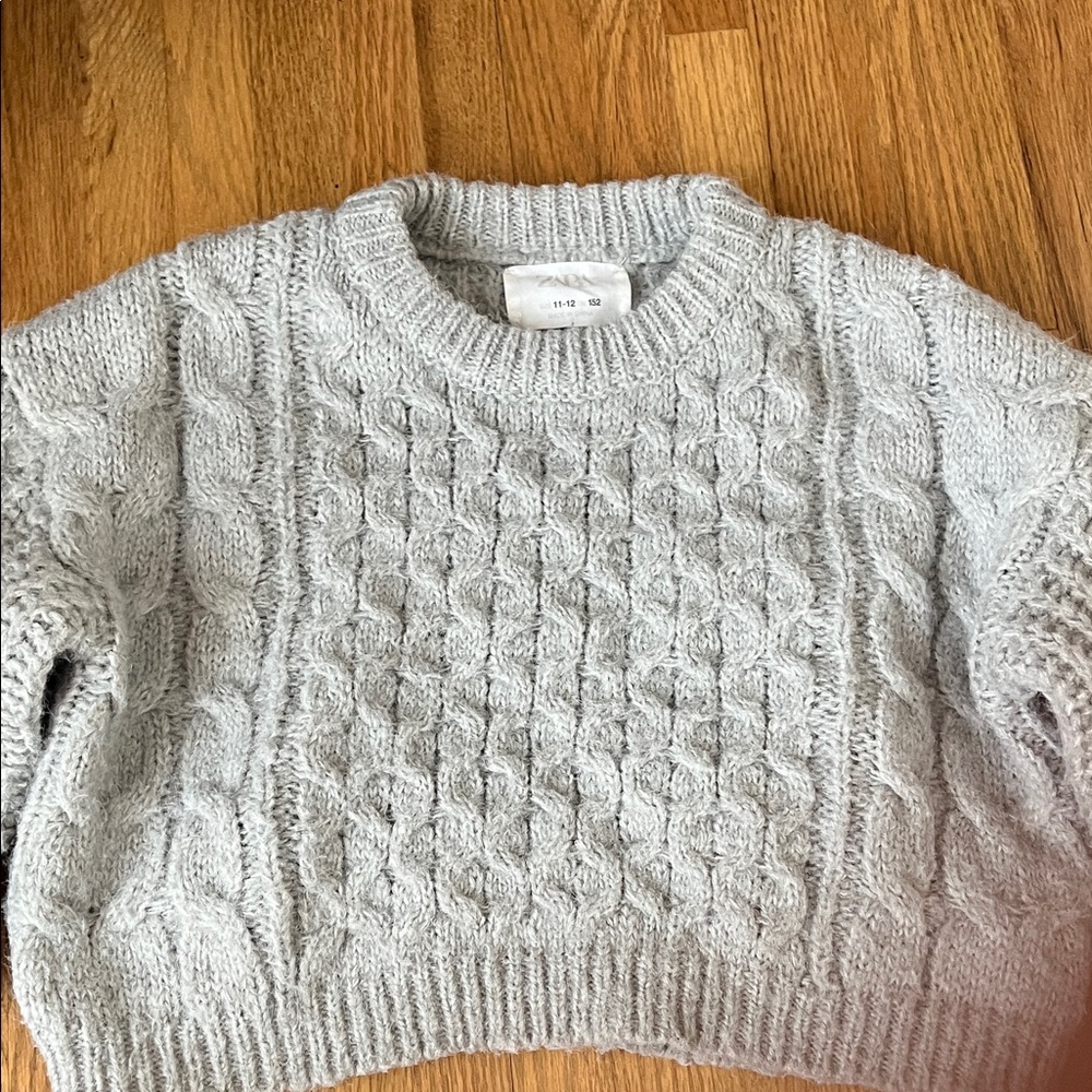 Zara Light Gray Cable Knit Sweater